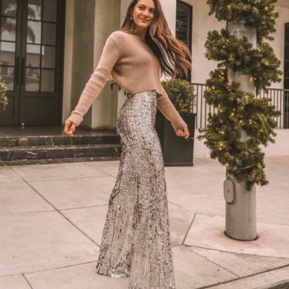 Sequin Flare Bell Bottom Pants High Waist XS - Picture 3 of 9